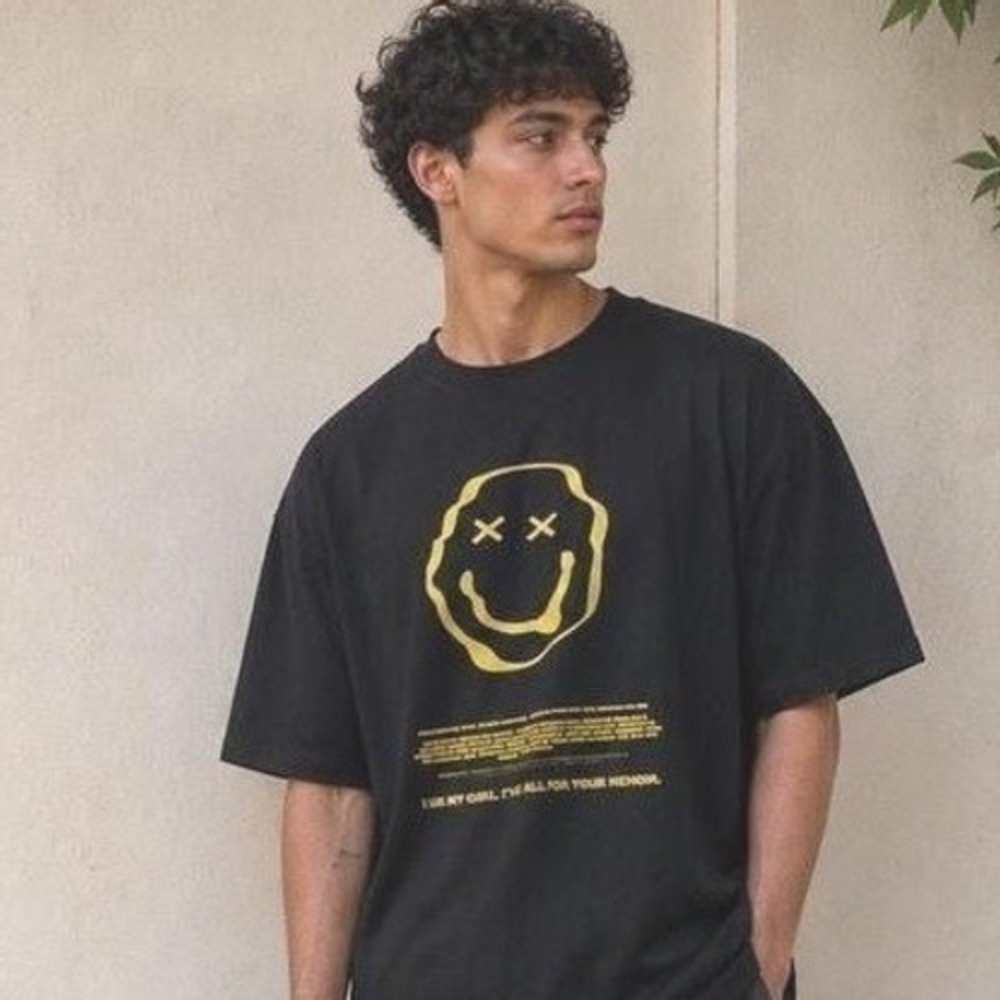Phora Yours Truly Black Smiley Face Graphic T Shirt